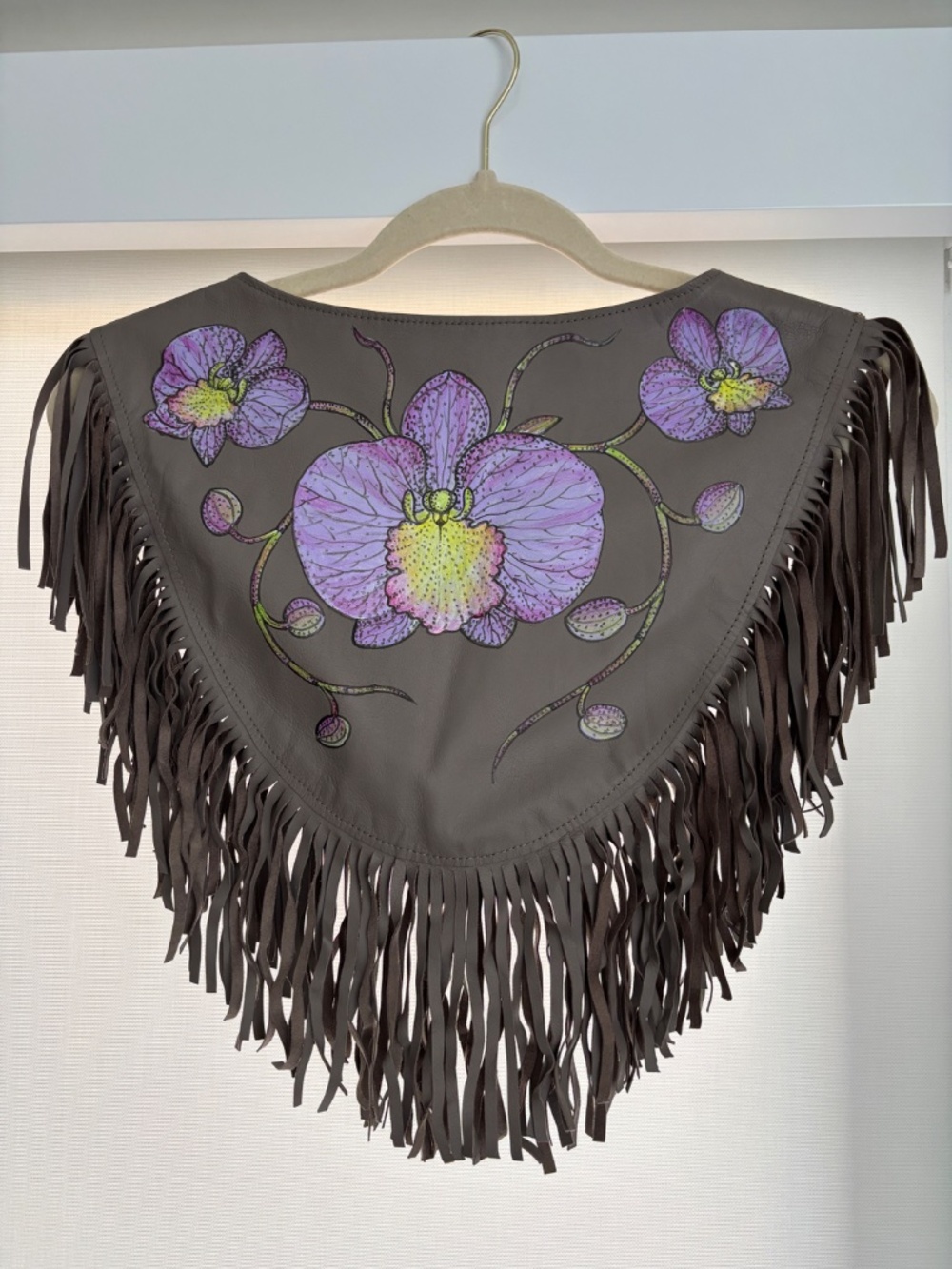 Vintage Hand Painted Leather Poncho - Picture 3 of 3